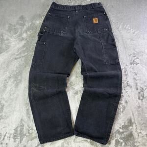 Distressed Double Knee Carhartt B136 Black Carpenter Work Pants 30x30 Loose Fit